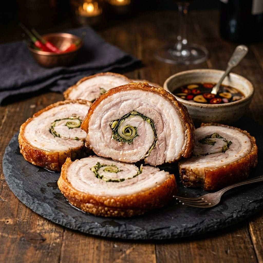 Succulent carved slices of Cebuchon on stone plate
